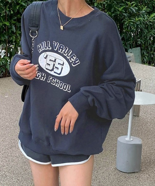 NinaetLina(ニナエリナ)の「裏毛 HILL VALLEY HIGH SCHOOL 英字ロゴトレーナー(スウェット・レディース・グレー/ベージュ/ネイビー/グリーン・FREE)」の12枚目の写真