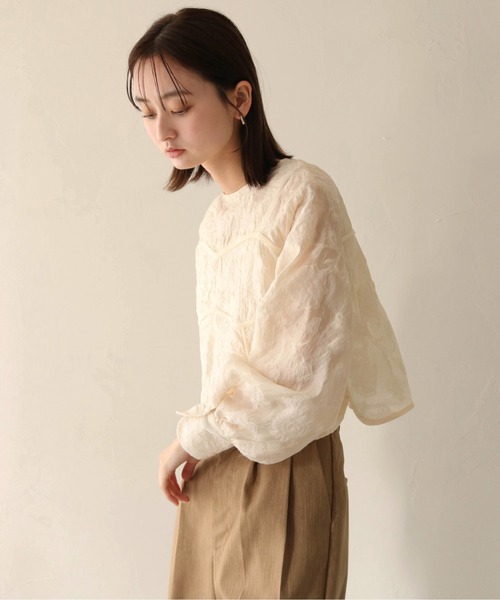 シャツ ブラウス オーバーサイズ 長袖 花柄 シアー ジャガード トップス レディース sakishimatokyo ブラウス シャツ ジャガードフラワーブラウス