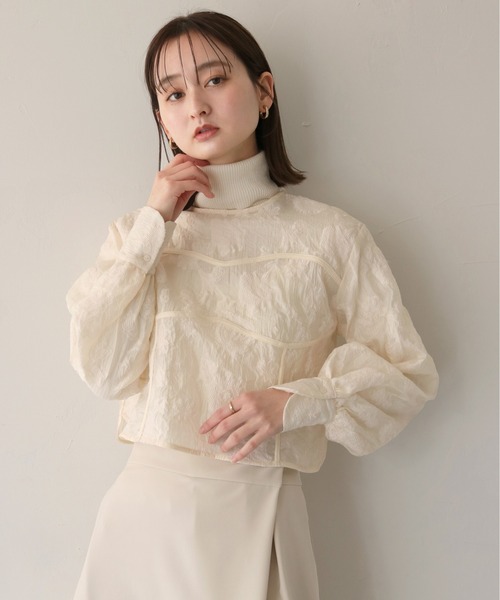 ブラウス シャツ 「CLEIO」シアー花柄ジャガードブラウス／シースルートップス レディース CLEIO（クレイオ）の「【CLEIO】シアー花柄ジャガードブラウス