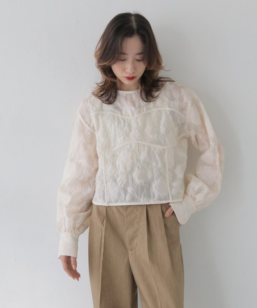 CLEIO（クレイオ）の「【CLEIO】シアー花柄ジャガードブラウス／シースルートップス（シャツ/ブラウス・レディース・アイボリー/ブラック・FREE）」の14枚目の写真