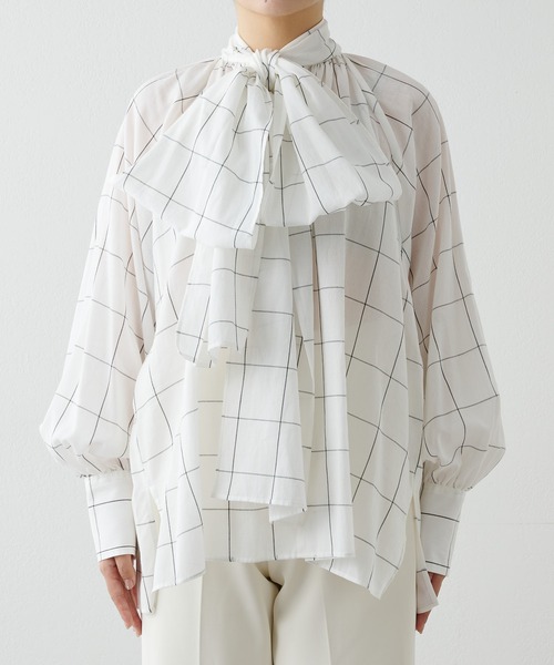 Whim Gazette（ウィムガゼット）の「シアーチェックボウタイブラウス