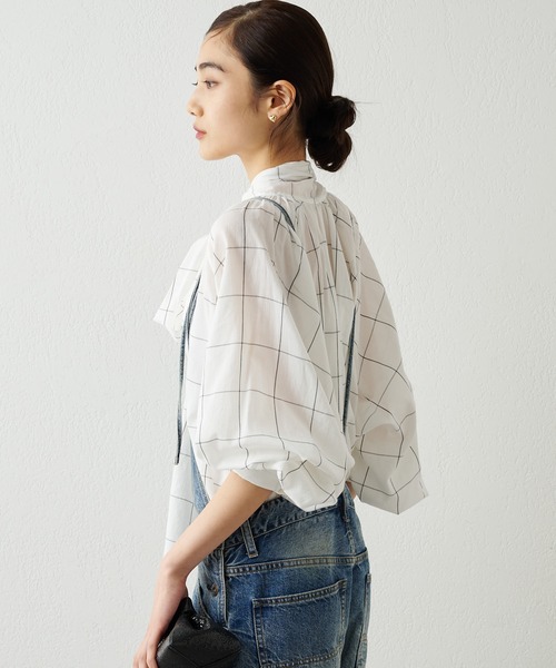 【未使用タグ付き】WhimGazette シアーボウタイ チェック ブラウス 未使用タグ付き】WhimGazette シアーボウタイ チェック ブラウス