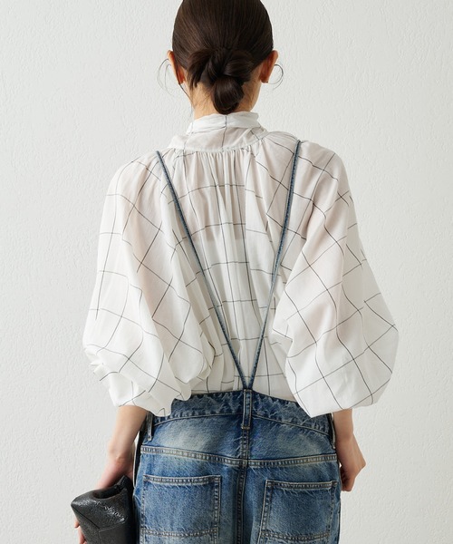 【未使用タグ付き】WhimGazette シアーボウタイ チェック ブラウス Whim Gazette（ウィムガゼット）の「シアーチェックボウタイ