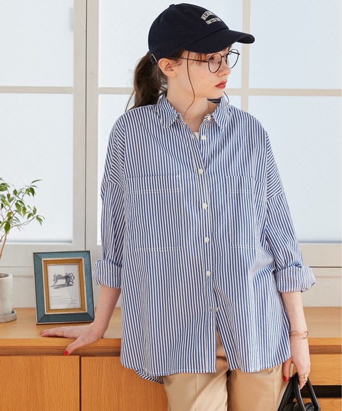 ANGIE(アンジー)の「シアー オーバーサイズ レギュラーカラー シャツ 長袖 ストライプ / 無地(シャツ/ブラウス・レディース・ブルー系その他/パープル/ブラウン/ネイビー/ブラック系その他/グリーン系その他/オフホワイト・FREE)」の16枚目の写真