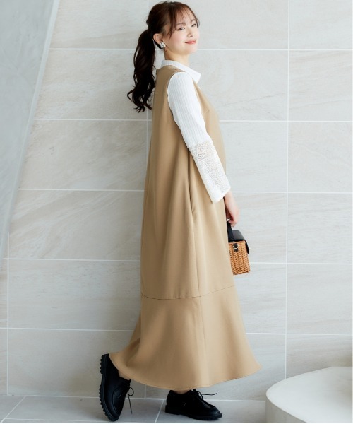 miclat（ミクラ）の「大きいサイズ　深Vネックワンピース　miclat（ワンピース・レディース・ベージュ/ネイビー・L/LL/3L/4L/5L）」の7枚目の写真