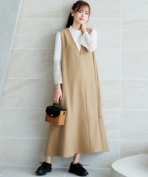 miclat（ミクラ）の「大きいサイズ　深Vネックワンピース　miclat（ワンピース・レディース・ベージュ/ネイビー・L/LL/3L/4L/5L）」の5枚目の写真