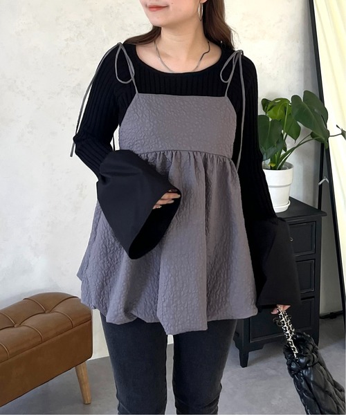 cocodeal リボンペプラムジャカードキャミブラウス ドットジャカード