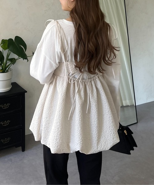 prose verse（プロズヴェール）の「フラワージャガードバルーンペプラムリボンビスチェ（キャミソール・レディース・ブラック/グレー/アイボリー・MEDIUM）」の8枚目の写真