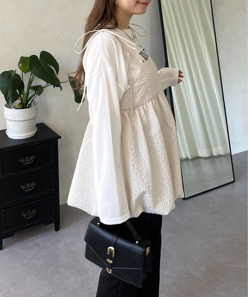 prose verse（プロズヴェール）の「フラワージャガードバルーンペプラムリボンビスチェ（キャミソール・レディース・ブラック/グレー/アイボリー・MEDIUM）」の9枚目の写真