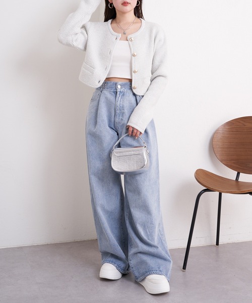 Chico（チコ）の「【6色展開/2024SS】ラメジャケットショートカーディガン（カーディガン/ボレロ・レディース・ライトベージュ/グレー/ブルー/ネイビー/ホワイト/アイボリー・FREE）」の16枚目の写真