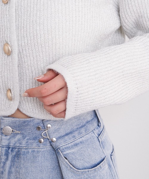 Chico（チコ）の「【6色展開/2024SS】ラメジャケットショートカーディガン（カーディガン/ボレロ・レディース・ライトベージュ/グレー/ブルー/ネイビー/ホワイト/アイボリー・FREE）」の14枚目の写真