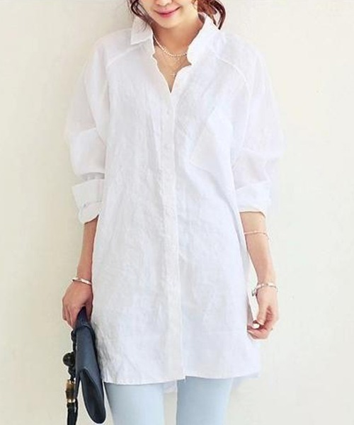 Miniministore(ミニミニストア)の「チュニックシャツブラウス ドルマン袖(シャツ/ブラウス・レディース・ホワイト/ブルー・L/XXL/XL)」の1枚目の写真