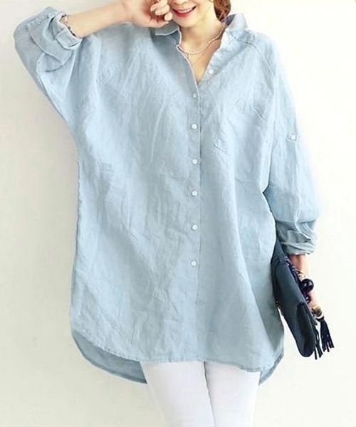 Miniministore(ミニミニストア)の「チュニックシャツブラウス ドルマン袖(シャツ/ブラウス・レディース・ホワイト/ブルー・L/XXL/XL)」の2枚目の写真