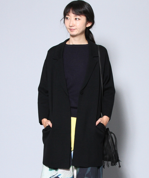 AMERICAN RAG CIE（アメリカンラグシー）の「AMERICAN RAG CIEミラノリブニットチェスターコート/213-AIE-L152-JK084　コーディガン（チェスターコート・レディース・ブラック/ネイビー・FREE）」の2枚目の写真