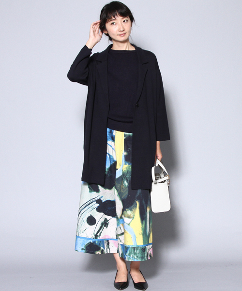 AMERICAN RAG CIE（アメリカンラグシー）の「AMERICAN RAG CIEミラノリブニットチェスターコート/213-AIE-L152-JK084　コーディガン（チェスターコート・レディース・ブラック/ネイビー・FREE）」の4枚目の写真