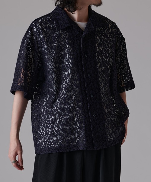 Lui's（ルイス）の「フラワーレース半袖シャツ（シャツ/ブラウス・メンズ・ブラック/ネイビー/ライトグレー/グリーン・M/S）」の4枚目の写真