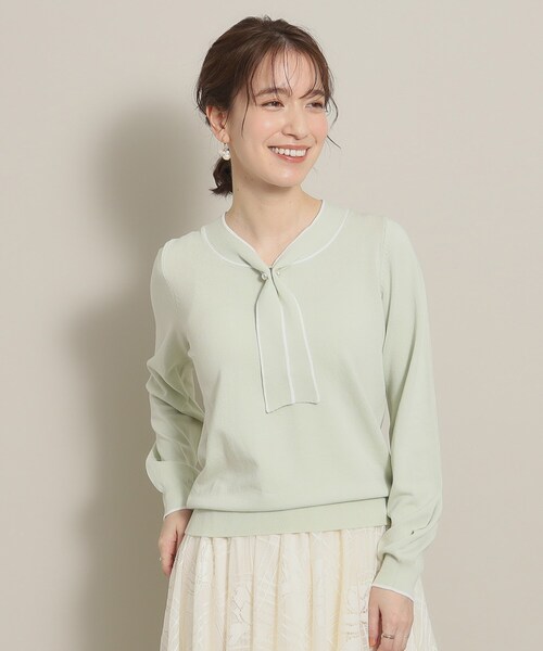 ITS'DEMO（イッツデモ）の「◆【大人かわいい／オフィスに／肌触り柔らか】配色ボウタイニット（ニット/セーター・レディース・グリーン系/ピンク/オフホワイト/ブラック・00）」の4枚目の写真