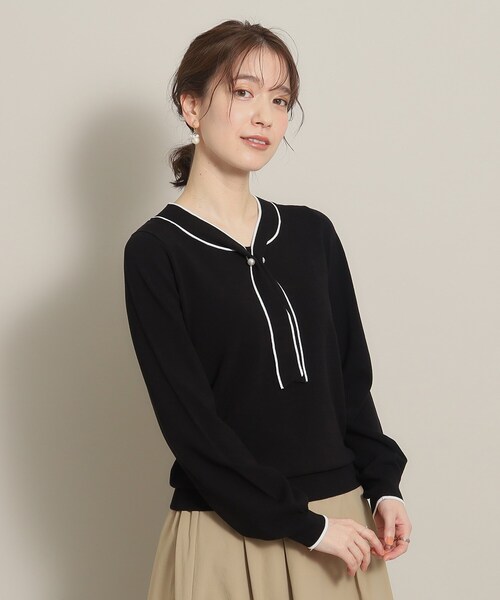 ITS'DEMO（イッツデモ）の「◆【大人かわいい／オフィスに／肌触り柔らか】配色ボウタイニット（ニット/セーター・レディース・グリーン系/ピンク/オフホワイト/ブラック・00）」の9枚目の写真