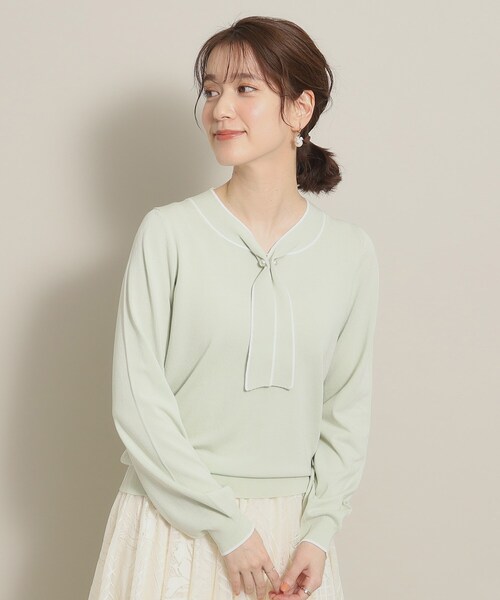 ITS'DEMO（イッツデモ）の「◆【大人かわいい／オフィスに／肌触り柔らか】配色ボウタイニット（ニット/セーター・レディース・グリーン系/ピンク/オフホワイト/ブラック・00）」の13枚目の写真