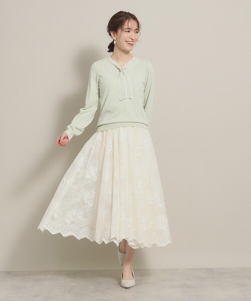 ITS'DEMO（イッツデモ）の「◆【大人かわいい／オフィスに／肌触り柔らか】配色ボウタイニット（ニット/セーター・レディース・グリーン系/ピンク/オフホワイト/ブラック・00）」の14枚目の写真