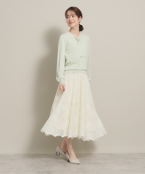 ITS'DEMO（イッツデモ）の「◆【大人かわいい／オフィスに／肌触り柔らか】配色ボウタイニット（ニット/セーター・レディース・グリーン系/ピンク/オフホワイト/ブラック・00）」の15枚目の写真