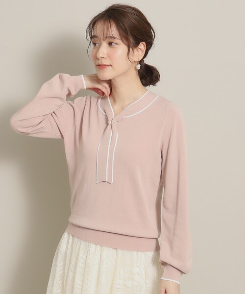 ITS'DEMO（イッツデモ）の「◆【大人かわいい／オフィスに／肌触り柔らか】配色ボウタイニット（ニット/セーター・レディース・グリーン系/ピンク/オフホワイト/ブラック・00）」の17枚目の写真