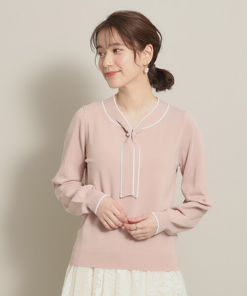 ITS'DEMO（イッツデモ）の「◆【大人かわいい／オフィスに／肌触り柔らか】配色ボウタイニット（ニット/セーター・レディース・グリーン系/ピンク/オフホワイト/ブラック・00）」の21枚目の写真