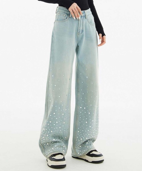 LAFFMO（ラフモ）の「キラキラビジュー付きデニムパンツ（デニムパンツ・レディース・ブルー・S/M/L）」の6枚目の写真