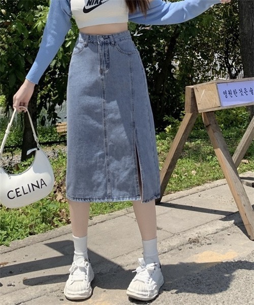 FREE STYLISTS(フリー スタイリスト)の「脇スリット デニムスカート(デニムスカート・レディース・ブルー・S/M/L/XL)」の7枚目の写真