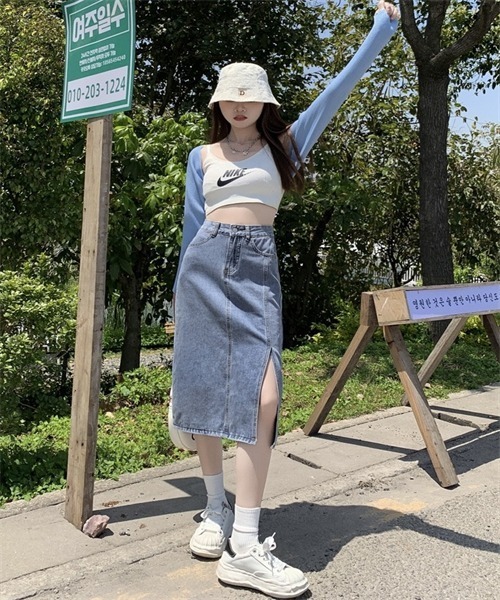 FREE STYLISTS(フリー スタイリスト)の「脇スリット デニムスカート(デニムスカート・レディース・ブルー・S/M/L/XL)」の5枚目の写真