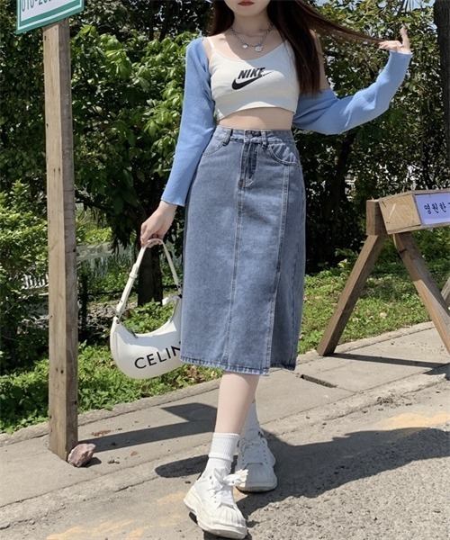 FREE STYLISTS(フリー スタイリスト)の「脇スリット デニムスカート(デニムスカート・レディース・ブルー・S/M/L/XL)」の4枚目の写真