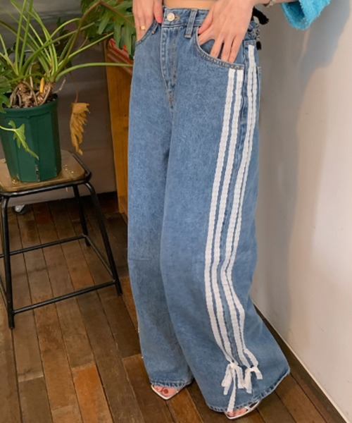 Mela（メラ）の「LACE RIBBON DENIM（デニムパンツ・レディース・ブルー・S/M/L）」の2枚目の写真