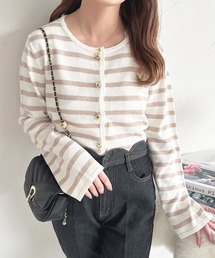 カーディガン/ボレロ（ベージュ系・ボーダー柄）ファッション通販  