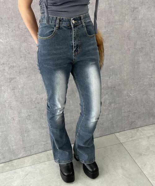 dispark（ディスパーク）の「DISPARK/ストレッチフレアデニムパンツ（デニムパンツ・レディース・インディゴブルー・SMALL/MEDIUM）」の3枚目の写真