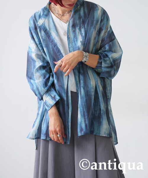 ブラウス シャツ ニュアンス柄シアーシャツ レディース antiqua ブラウス シャツ ニュアンス柄シアーシャツ レディース