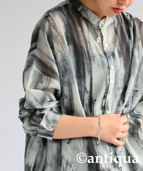 ブラウス シャツ ニュアンス柄シアーシャツ レディース ニュアンス柄シアーシャツ（シャツ/ブラウス）｜antiqua