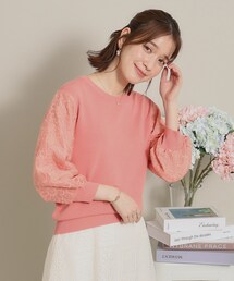 ◆【透けにくい／肌触りさらり】袖レースニット