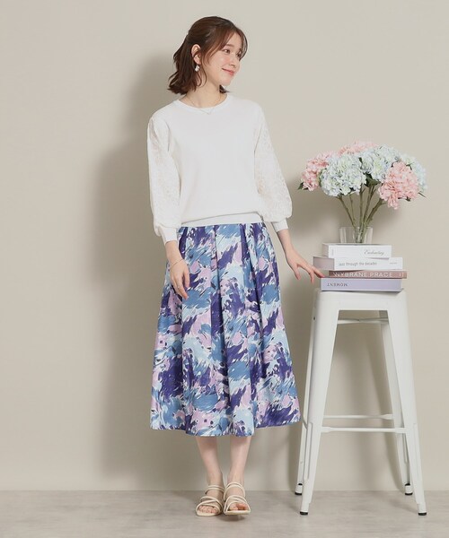 ITS'DEMO（イッツデモ）の「◆【透けにくい／肌触りさらり】袖レースニット（ニット/セーター・レディース・ベビーピンク/サックスブルー/オフホワイト/ネイビー・38/40）」の8枚目の写真