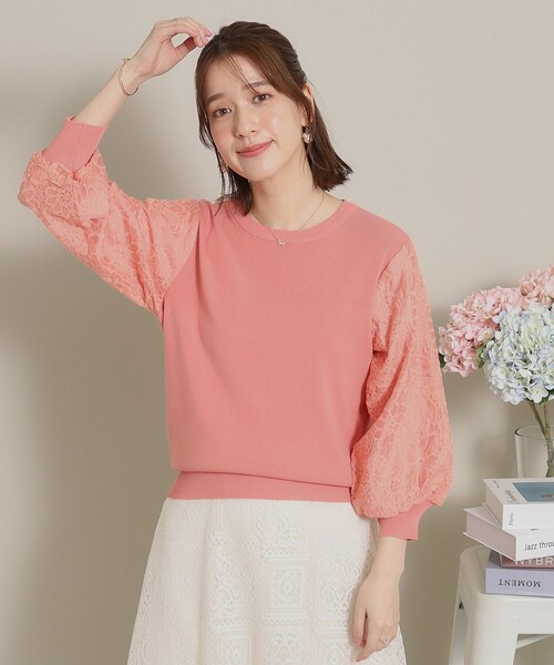 ITS'DEMO（イッツデモ）の「◆【透けにくい／肌触りさらり】袖レースニット（ニット/セーター・レディース・ベビーピンク/サックスブルー/オフホワイト/ネイビー・38/40）」の10枚目の写真