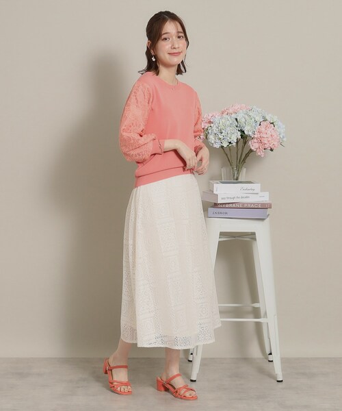 ITS'DEMO（イッツデモ）の「◆【透けにくい／肌触りさらり】袖レースニット（ニット/セーター・レディース・ベビーピンク/サックスブルー/オフホワイト/ネイビー・38/40）」の12枚目の写真