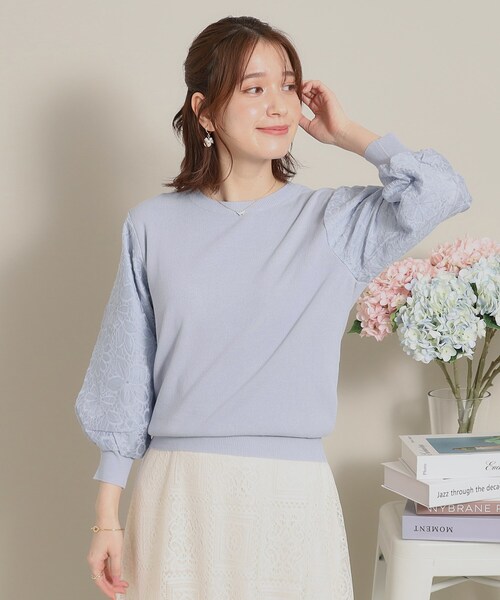 ITS'DEMO（イッツデモ）の「◆【透けにくい／肌触りさらり】袖レースニット（ニット/セーター・レディース・ベビーピンク/サックスブルー/オフホワイト/ネイビー・38/40）」の14枚目の写真