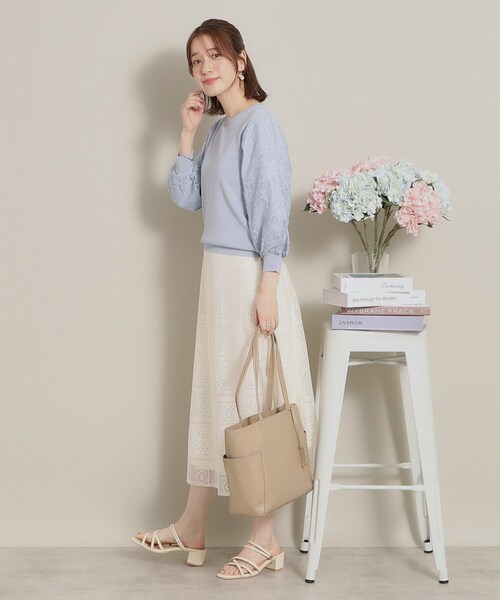 ITS'DEMO（イッツデモ）の「◆【透けにくい／肌触りさらり】袖レースニット（ニット/セーター・レディース・ベビーピンク/サックスブルー/オフホワイト/ネイビー・38/40）」の16枚目の写真