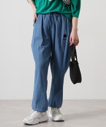 ロゴ 刺繍 アンクル デニムパンツ