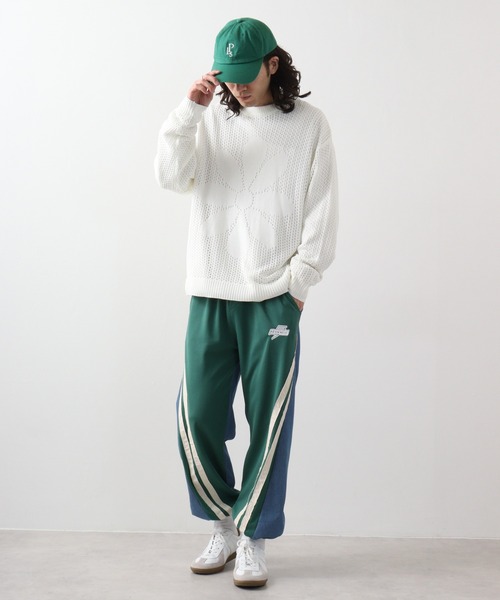 セール】デニムジャージ切替え2本サイドラインスソドローコード