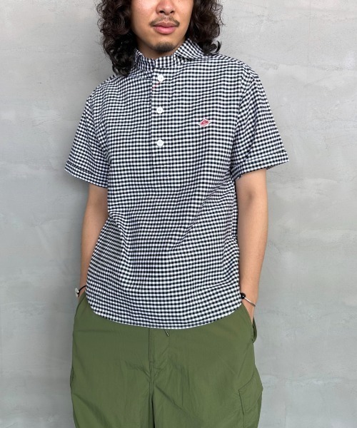 DANTONラウンドカラー ショートスリーブシャツ(ギンガム, ストライプ) DANTON/ダントン] ラウンドカラー プルオーバー ショート
