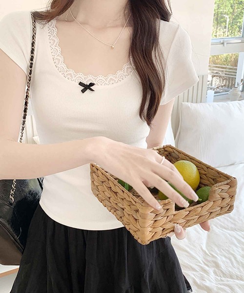 frunco（フランコ）の「レース付きリブトップス（Tシャツ/カットソー・レディース・ピンク/ブルー/ブラック/ホワイト・MEDIUM）」の10枚目の写真