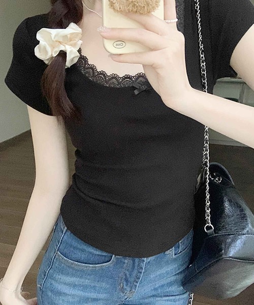 frunco（フランコ）の「レース付きリブトップス（Tシャツ/カットソー・レディース・ピンク/ブルー/ブラック/ホワイト・MEDIUM）」の19枚目の写真