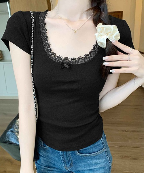 frunco（フランコ）の「レース付きリブトップス（Tシャツ/カットソー・レディース・ピンク/ブルー/ブラック/ホワイト・MEDIUM）」の16枚目の写真