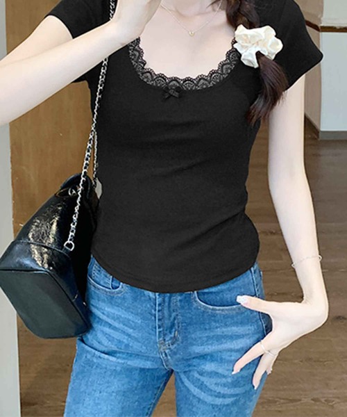 frunco（フランコ）の「レース付きリブトップス（Tシャツ/カットソー・レディース・ピンク/ブルー/ブラック/ホワイト・MEDIUM）」の18枚目の写真