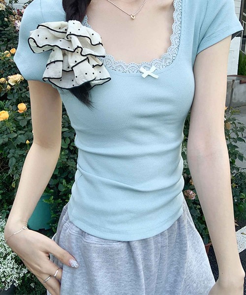 frunco（フランコ）の「レース付きリブトップス（Tシャツ/カットソー・レディース・ピンク/ブルー/ブラック/ホワイト・MEDIUM）」の22枚目の写真